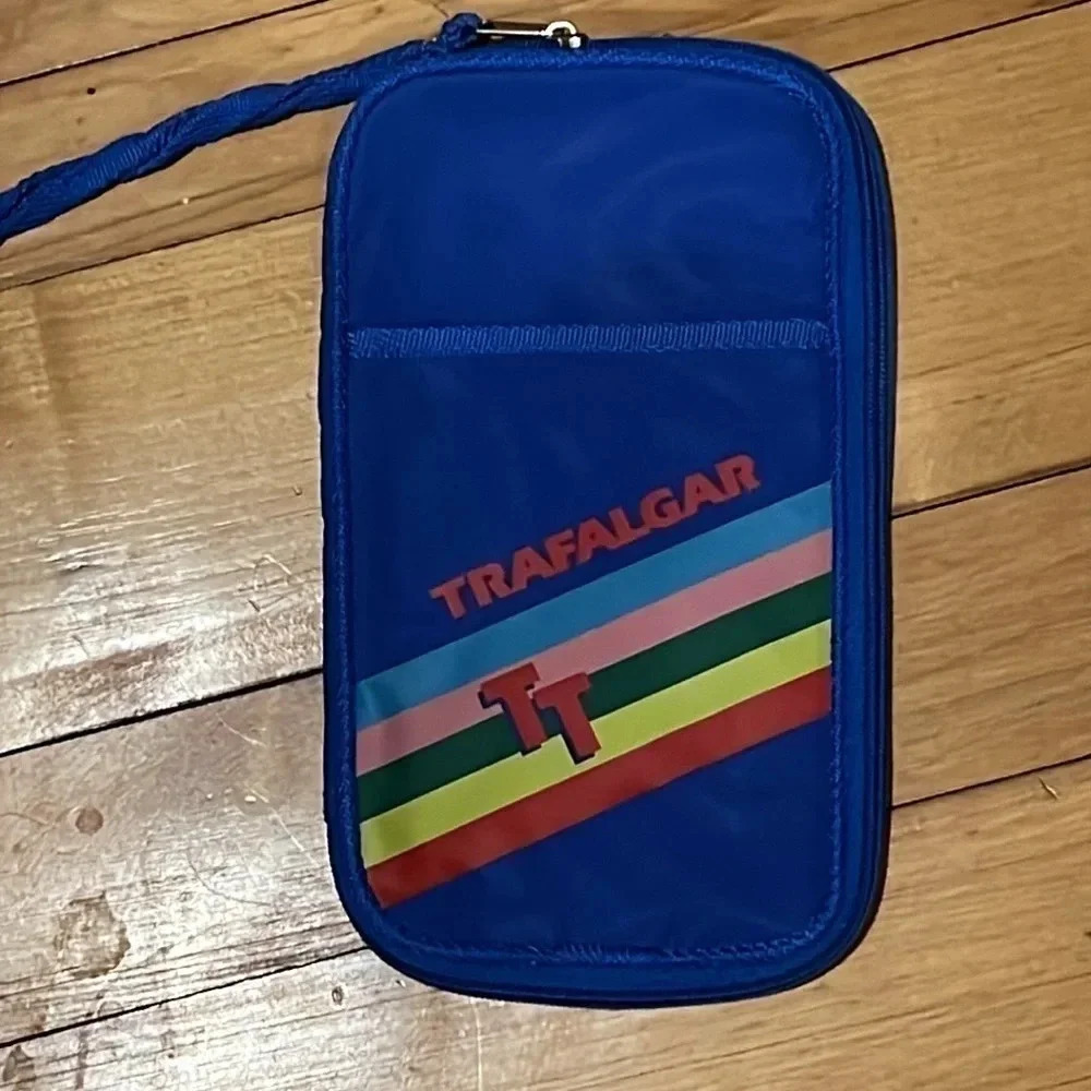 Trafalgar Backpack Shoulder Bag Vintage 80's Rainbow Blue Travel Bag w Small Bag - Picture 6 of 9